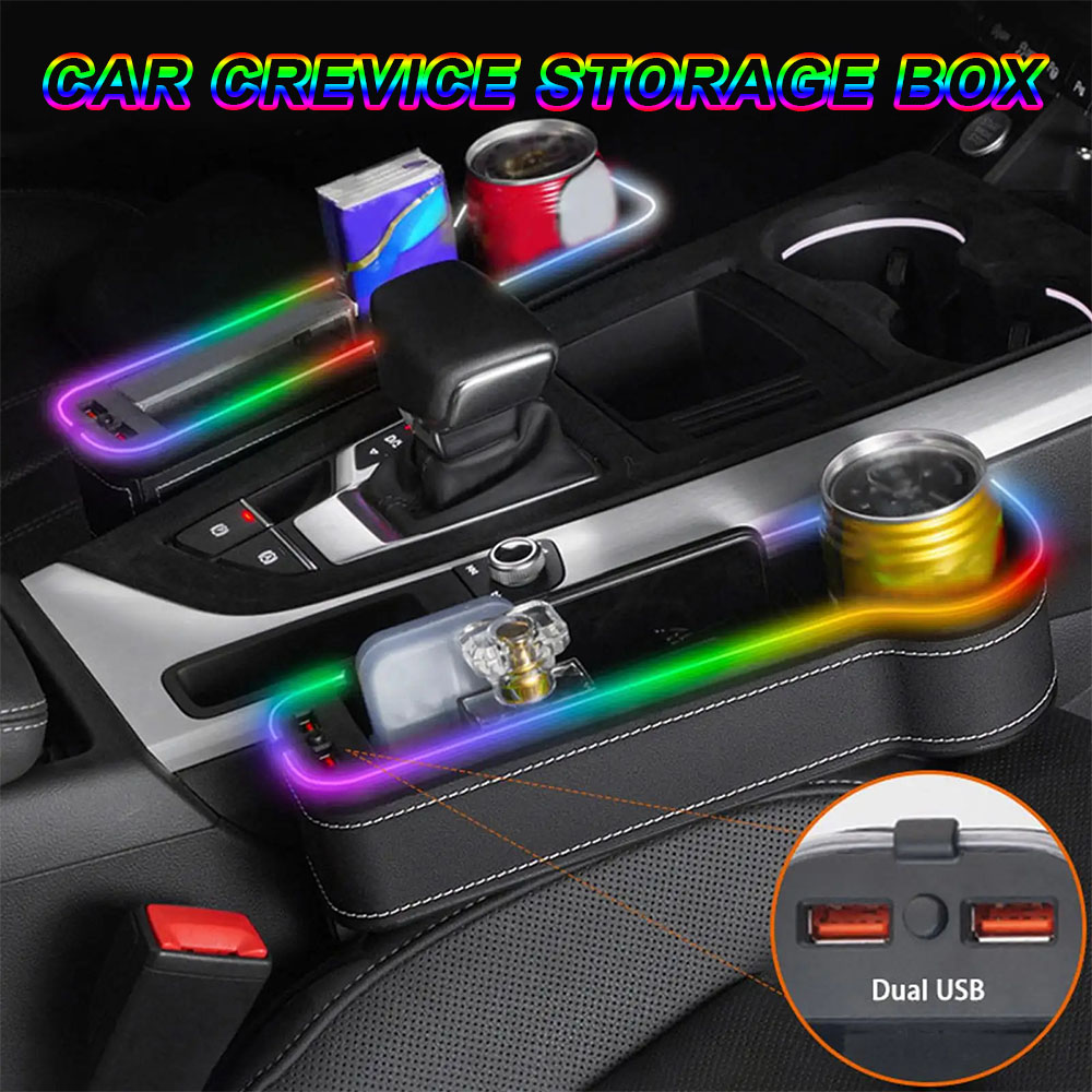 Seat Gap Filler Organizer With Usb Charger - กล่องเก็บของในรถยนต์แบบมีช่องเก็บของ 7 สี พร้อมไฟ LED เปลี่ยนสีได้