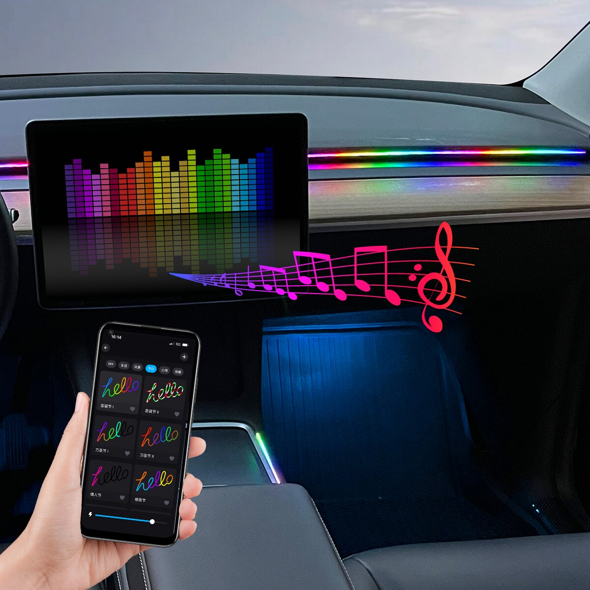 ไฟ LED แถบอะคริลิค 64 สี สำหรั - Led Ambient Interior Car Lights App Control บทวิจารณ์และราคา